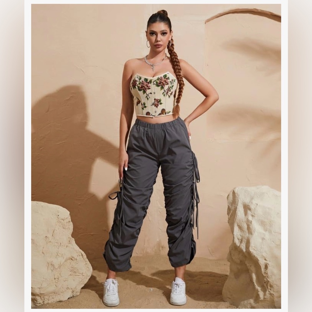 Dreay Parachute Pants for Women-Drawstring Elastic Baggy Hiking Cargo Pants